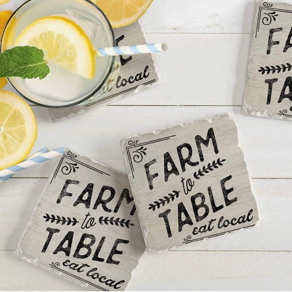 FARM TO TABLE STONEWARE COASTER SET - Picture 2 of 14